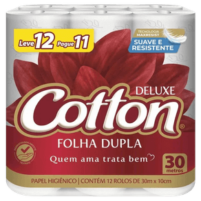33896 PAPEL HIGIENICO FOLHA DUPLAS 30M NEUTRO COTTON -12 ROLOS